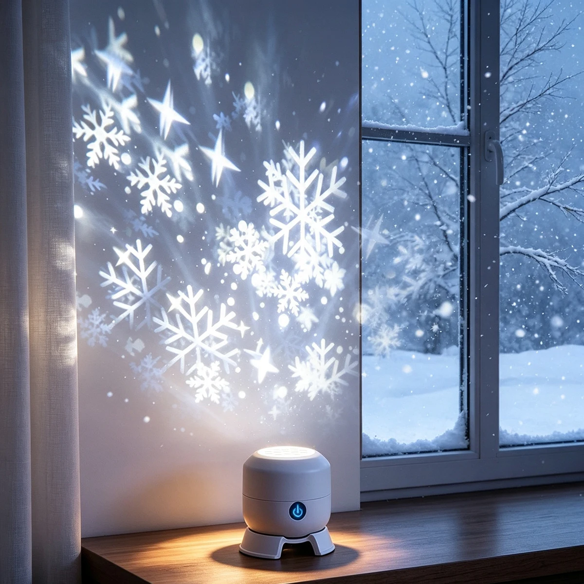 Baby Nursery Wall Lights - LED Rotating Snowflake Star Projector Lamp