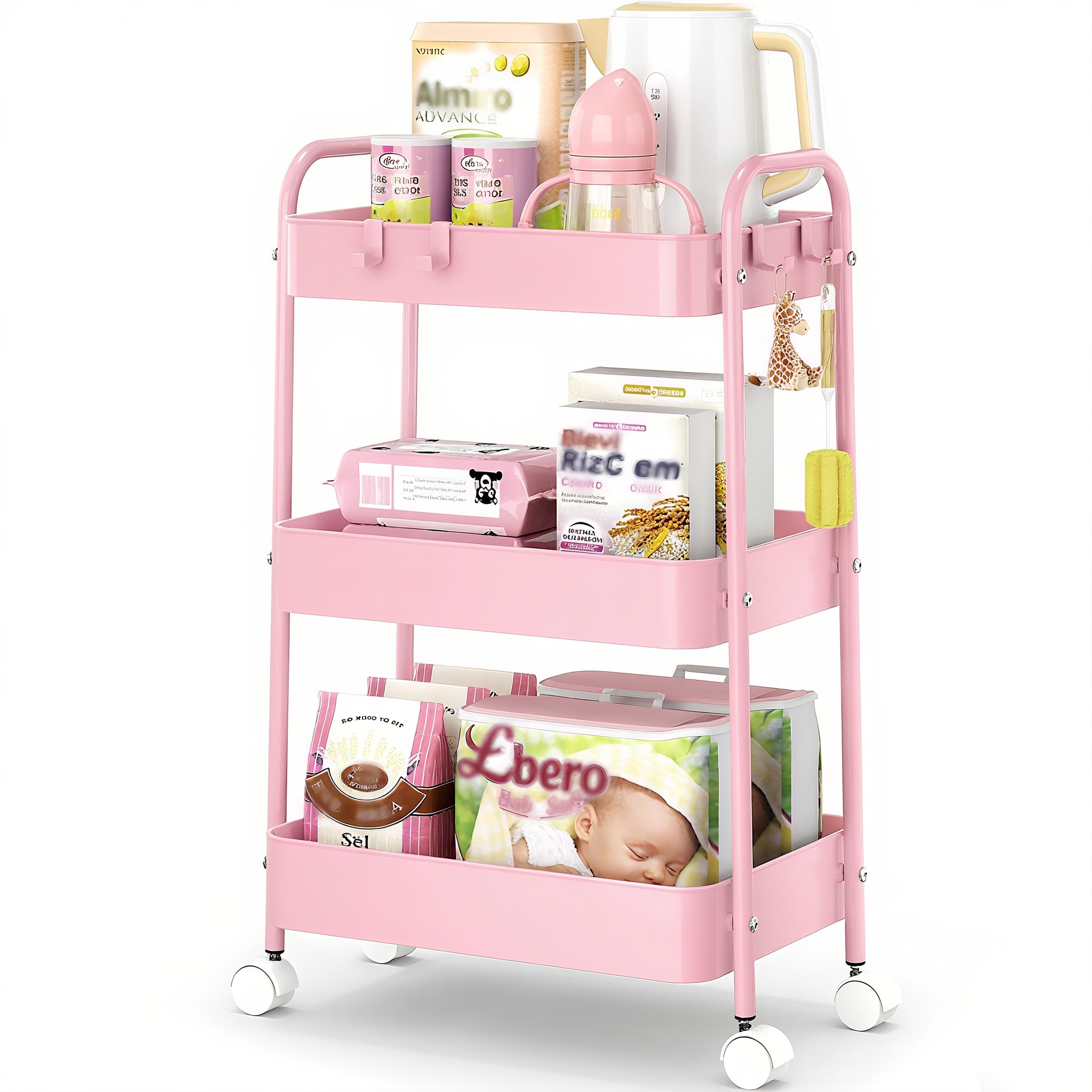 3 Tier Metal Rolling Cart With - Baby Nursery Trolley recension och pris