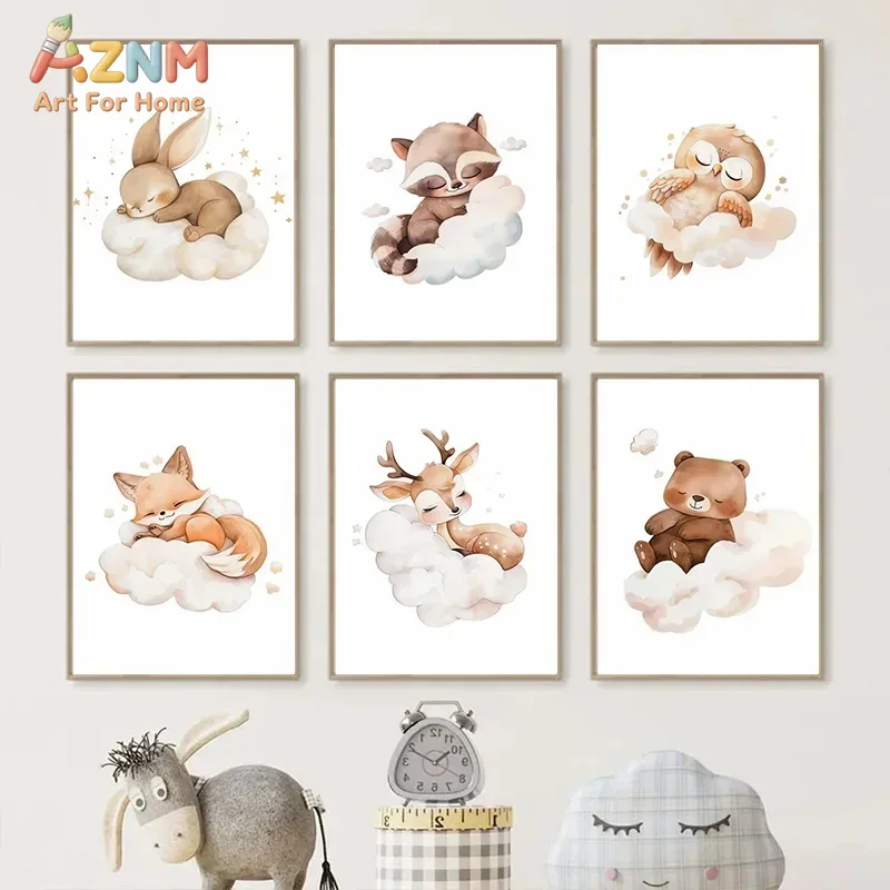 AZNM Watercolor Sleeping Woodl - Baby Nursery Frames recension och pris