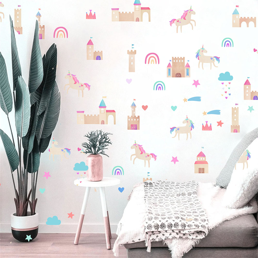 Watercolor Unicorn Castle Wall - Baby Girl Nursery Quotes recension och pris