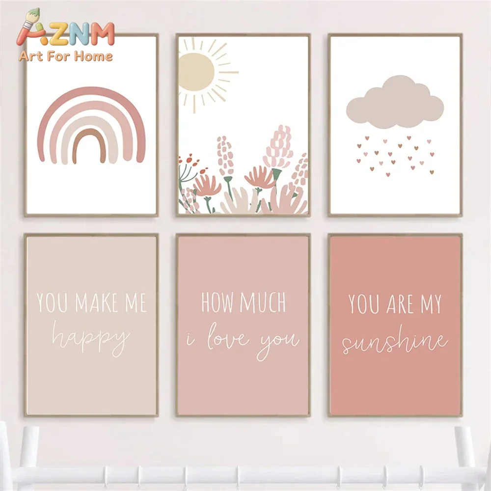AZNM Boho Pink Rainbow Sun Flo - Baby Girl Nursery Quotes recension och pris